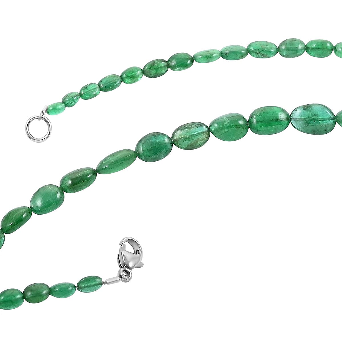 Certified & Appraised Rhapsody 950 Platinum AAAA Kagem Zambian Emerald Beaded Graduation Necklace 18 Inches 40.00 ctw image number 5