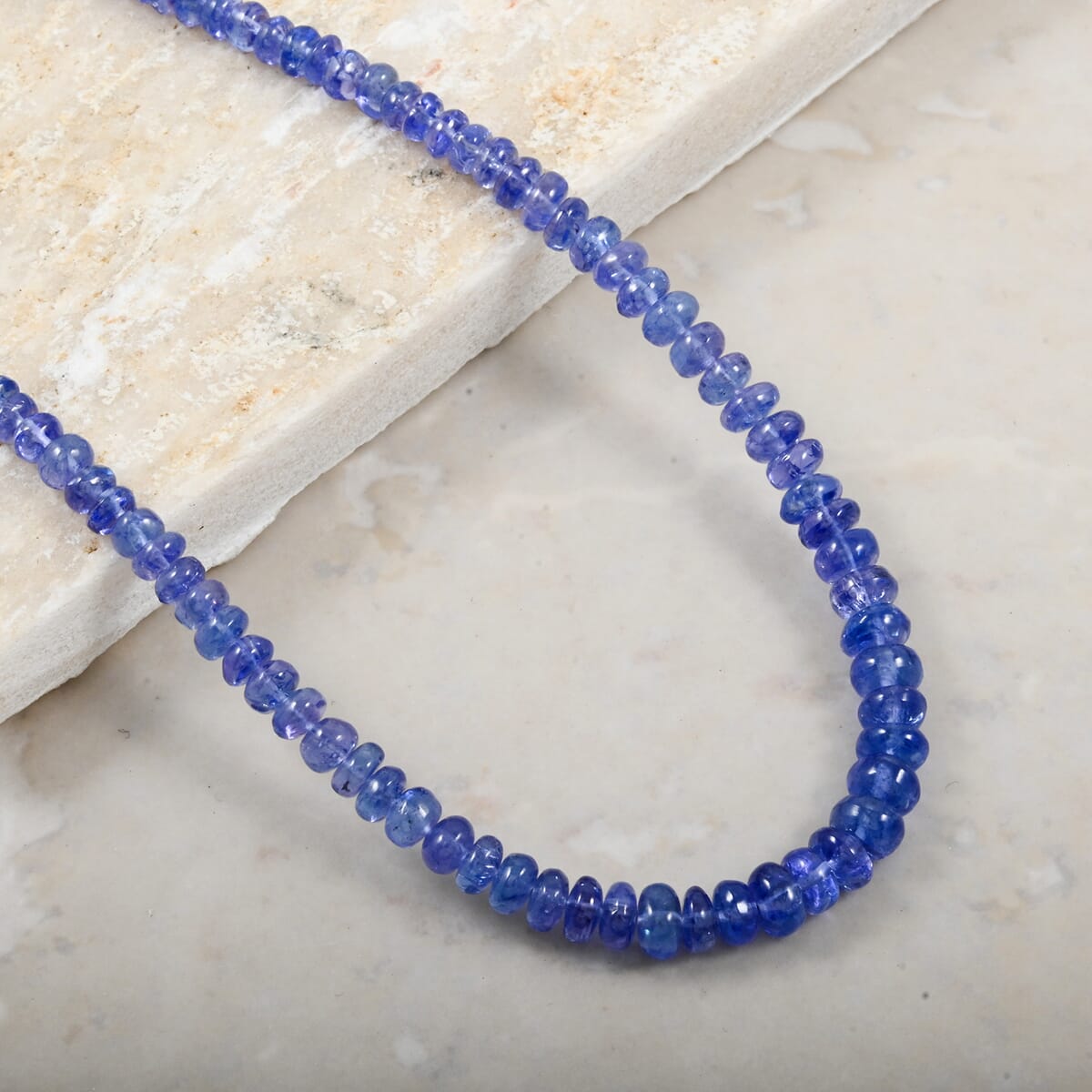 Certified & Appraised Rhapsody 950 Platinum AAAA Tanzanite Beaded Graduation Necklace 18 Inches 60.00 ctw image number 1