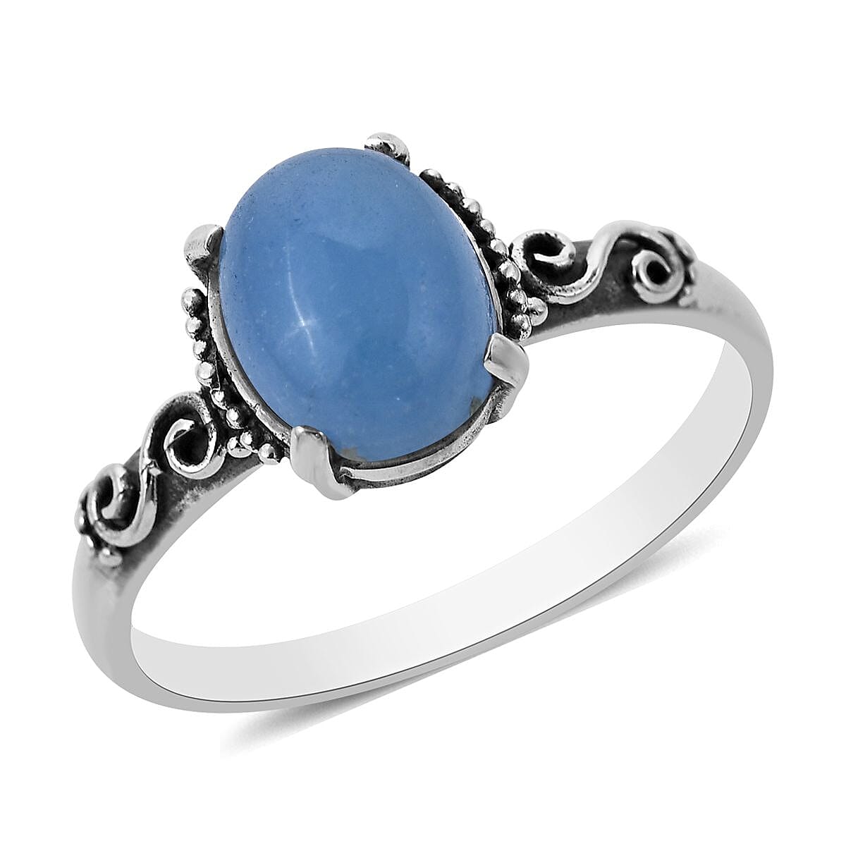 Bali Legacy Blue Jade (D) Floral Ring in Sterling Silver (Size 8.0) 2.50 ctw