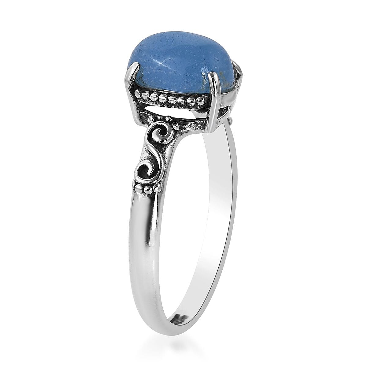 Bali Legacy Blue Jade (D) Floral Ring in Sterling Silver (Size 8.0) 2.50 ctw
