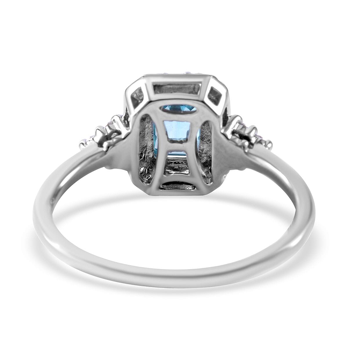 Cambodian Blue Zircon, Moissanite Halo Ring in Platinum Over Sterling Silver (Size 9.0) 1.75 ctw image number 3