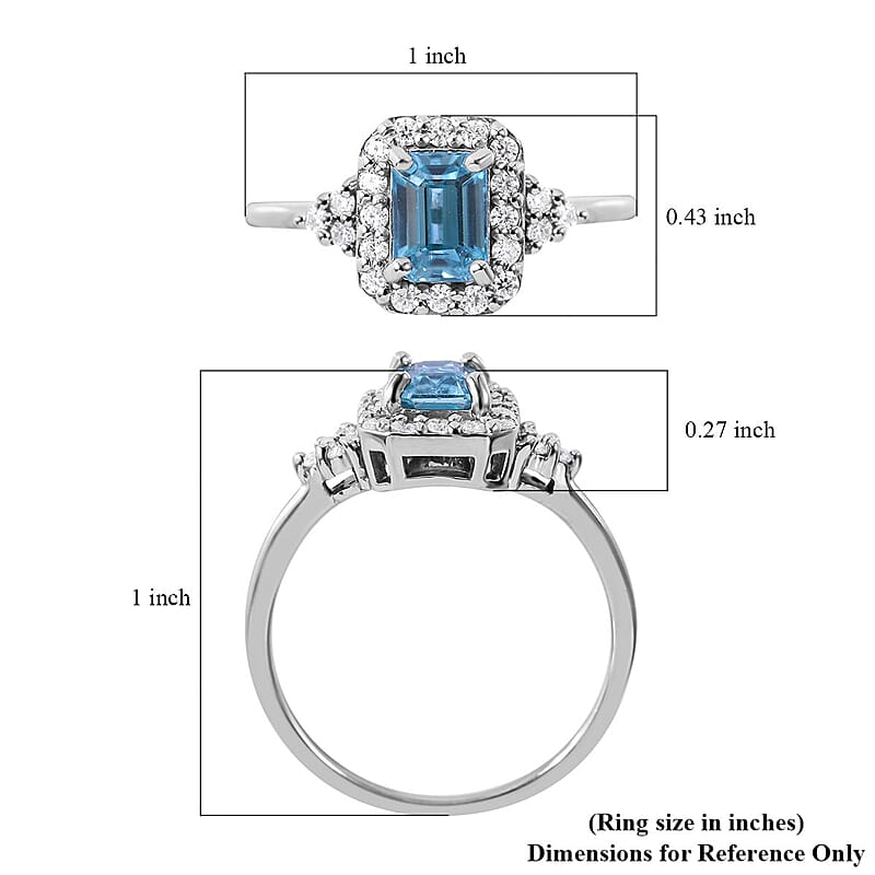 Cambodian Blue Zircon and Moissanite Halo Ring in Platinum Over Sterling Silver (Size 10.0) 1.75 ctw