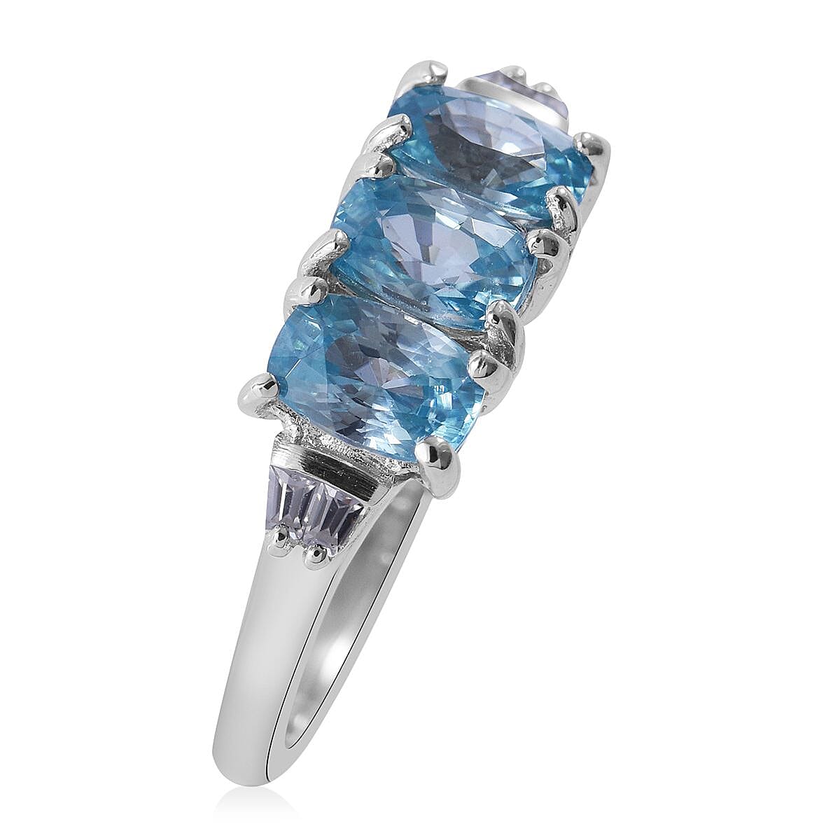 Buy Cambodian Blue Zircon and White Zircon Trilogy Ring in