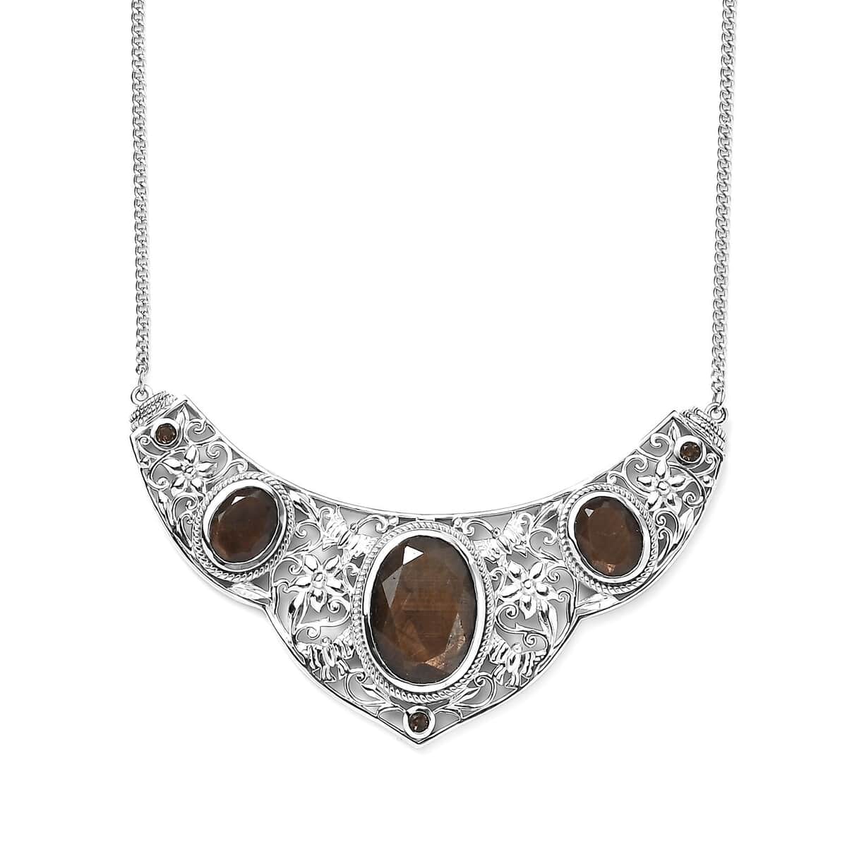 Chocolate Sapphire and Smoky Quartz Necklace 18 Inches in Platinum Over Sterling Silver 22.15 ctw image number 0