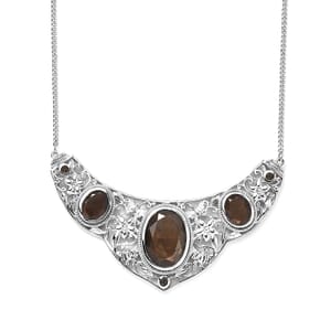 Chocolate Sapphire and Smoky Quartz Necklace 18 Inches in Platinum Over Sterling Silver 22.15 ctw
