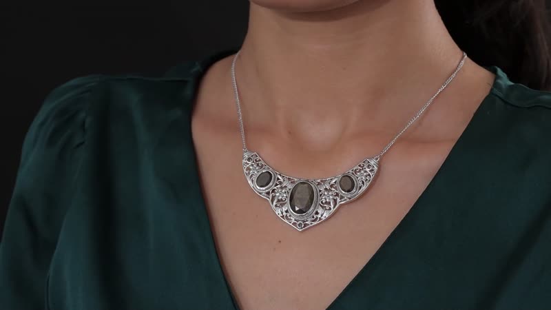 D'Joy Chocolate Sapphire and Smoky Quartz Necklace 18 Inches in Platinum Over Sterling Silver 22.15 ctw