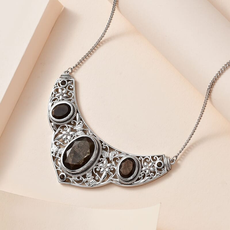 D'Joy Chocolate Sapphire and Smoky Quartz Necklace 18 Inches in Platinum Over Sterling Silver 22.15 ctw