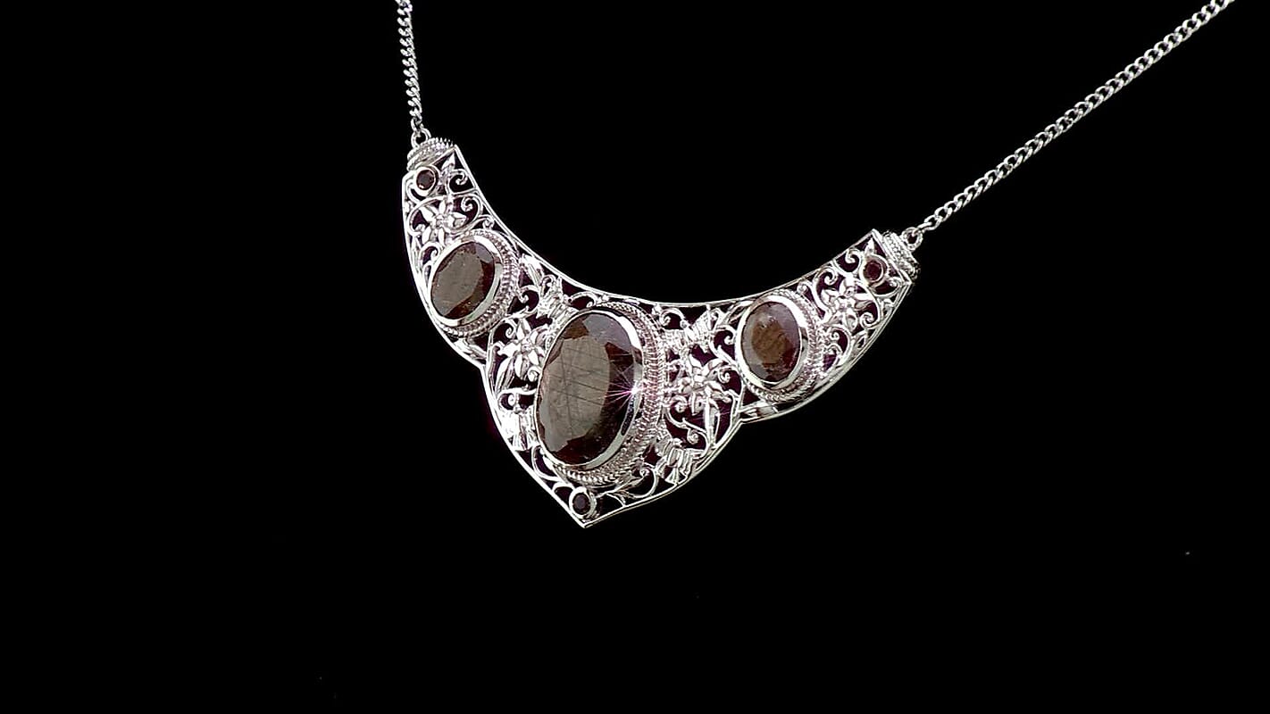 D'Joy Chocolate Sapphire and Smoky Quartz Necklace 18 Inches in Platinum Over Sterling Silver 22.15 ctw