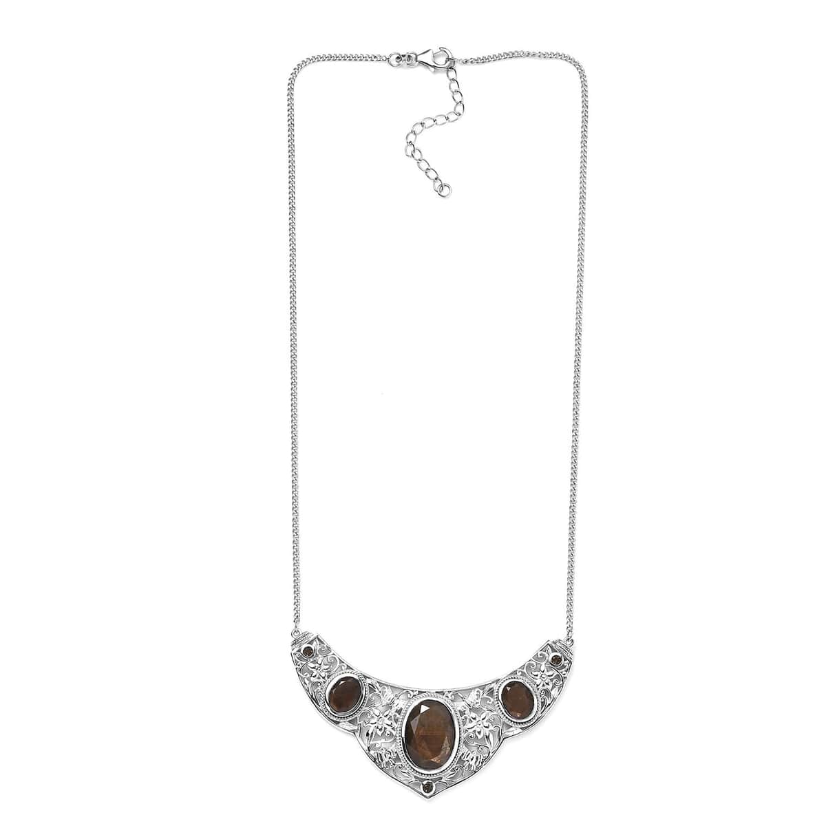 Chocolate Sapphire and Smoky Quartz Necklace 18 Inches in Platinum Over Sterling Silver 22.15 ctw image number 3