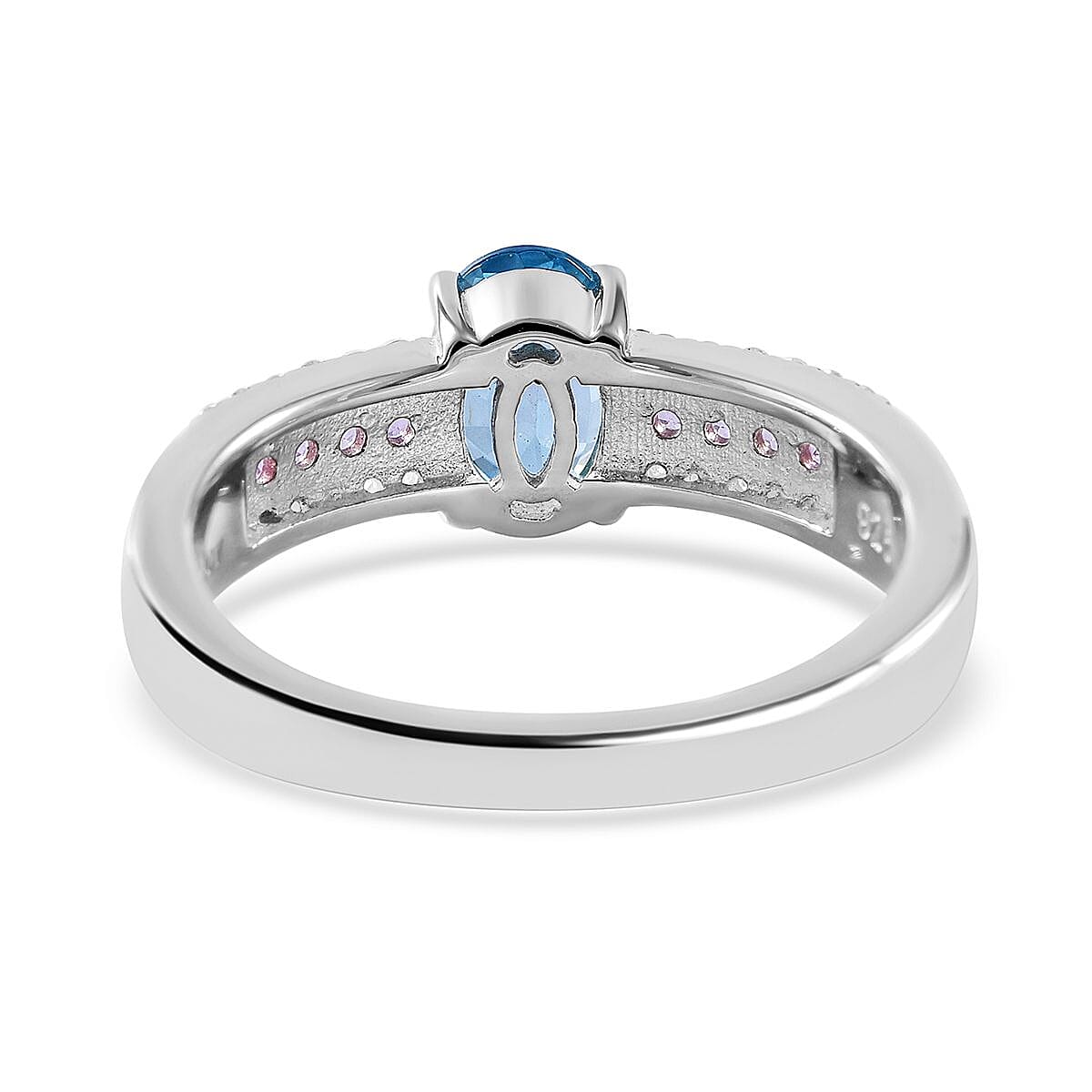 Cambodian Blue Zircon, Multi Gemstone Ring in Platinum Over Sterling Silver (Size 6.0) 1.50 ctw image number 3