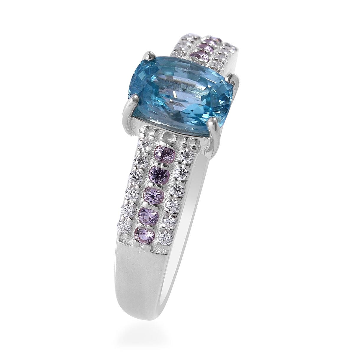 Cambodian Blue Zircon and Multi Gemstone Ring in Platinum Over Sterling Silver (Size 8.0) 1.60 ctw image number 2