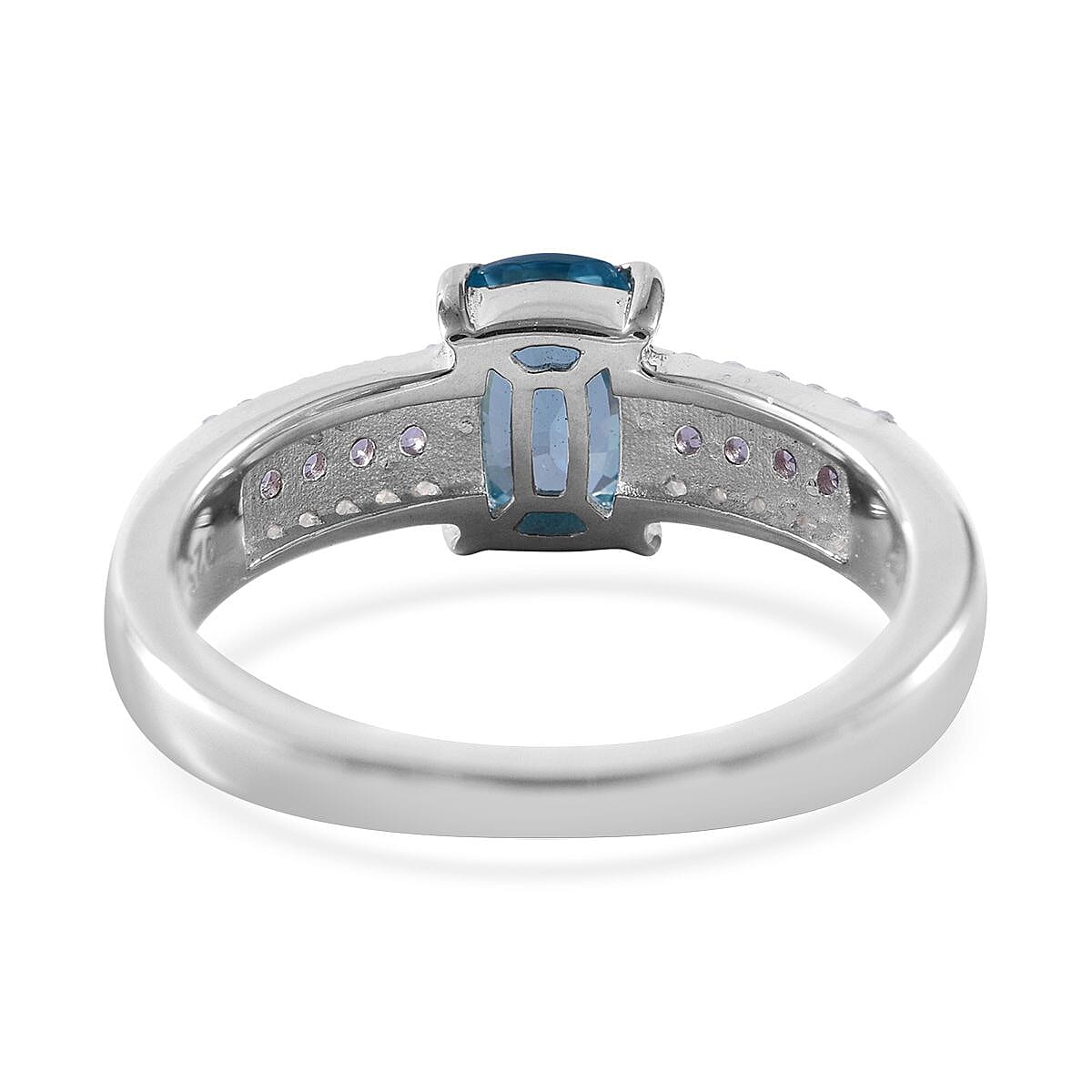 Cambodian Blue Zircon and Multi Gemstone Ring in Platinum Over Sterling Silver (Size 8.0) 1.60 ctw image number 3