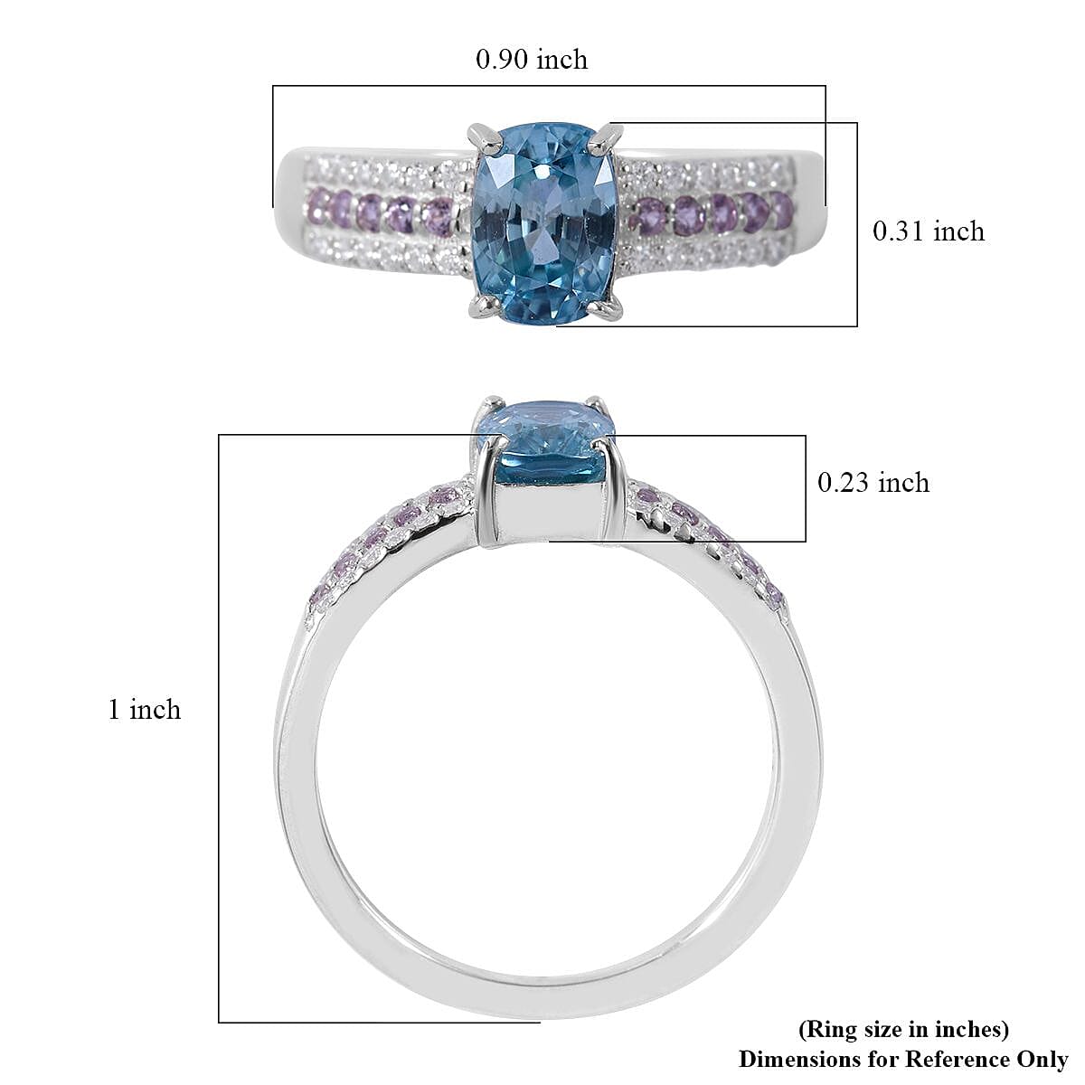 Cambodian Blue Zircon and Multi Gemstone Ring in Platinum Over Sterling Silver (Size 8.0) 1.60 ctw image number 4