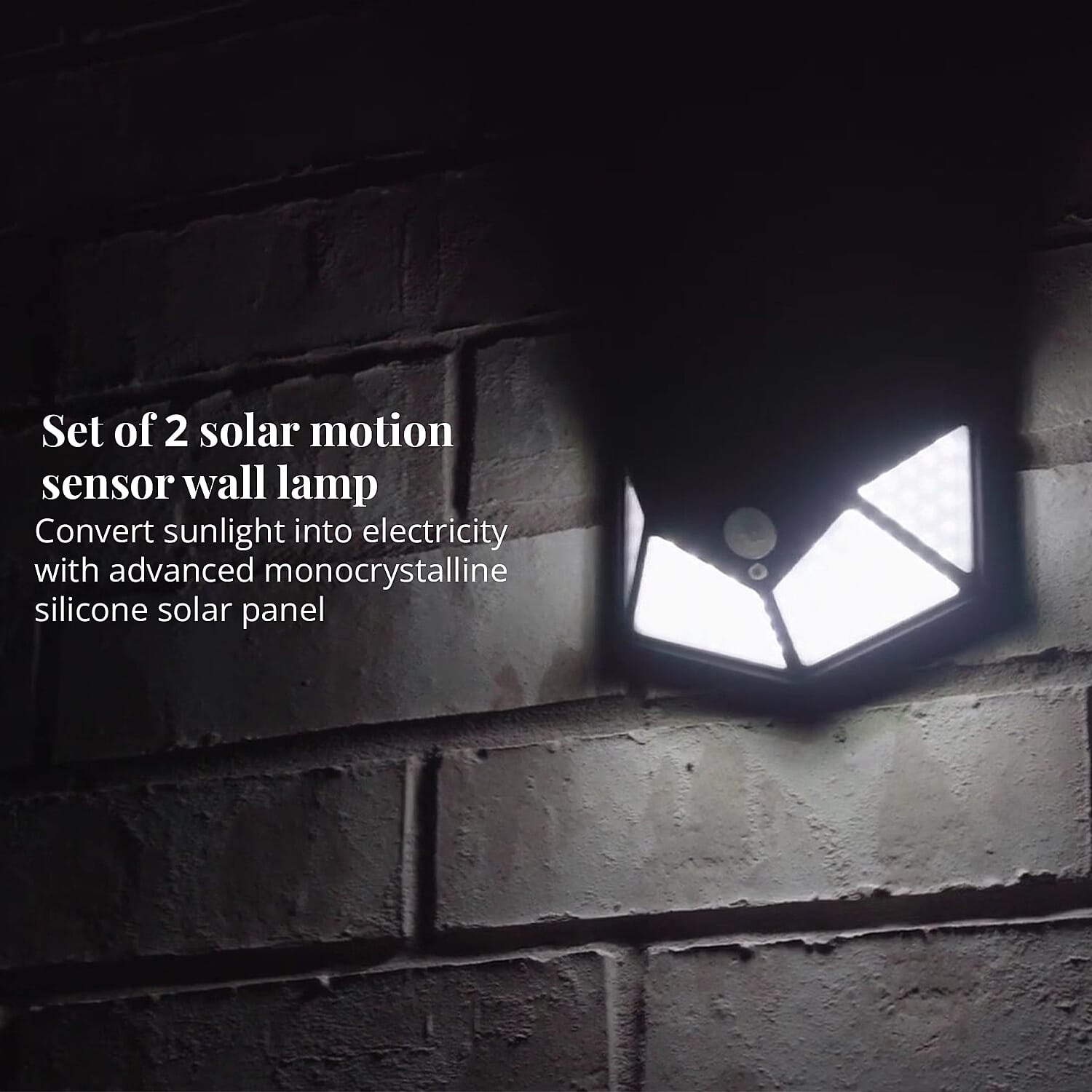 Black 2 Pack Solar Motion Sensor 100LED Wall Lamp