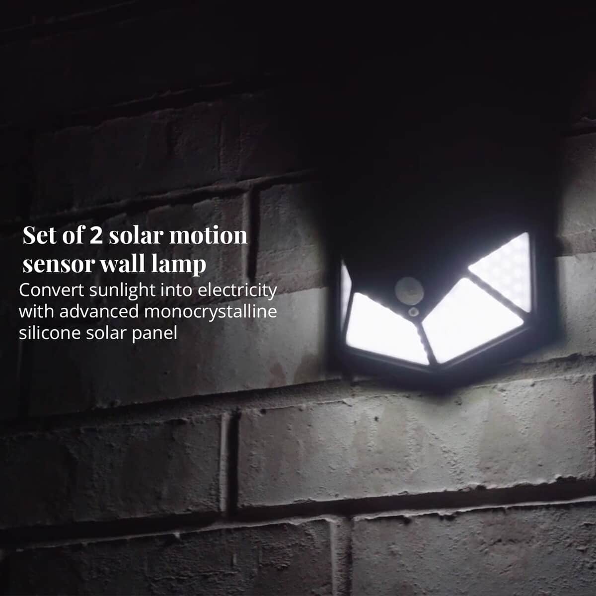Black 2 Pack Solar Motion Sensor 100LED Wall Lamp image number 1