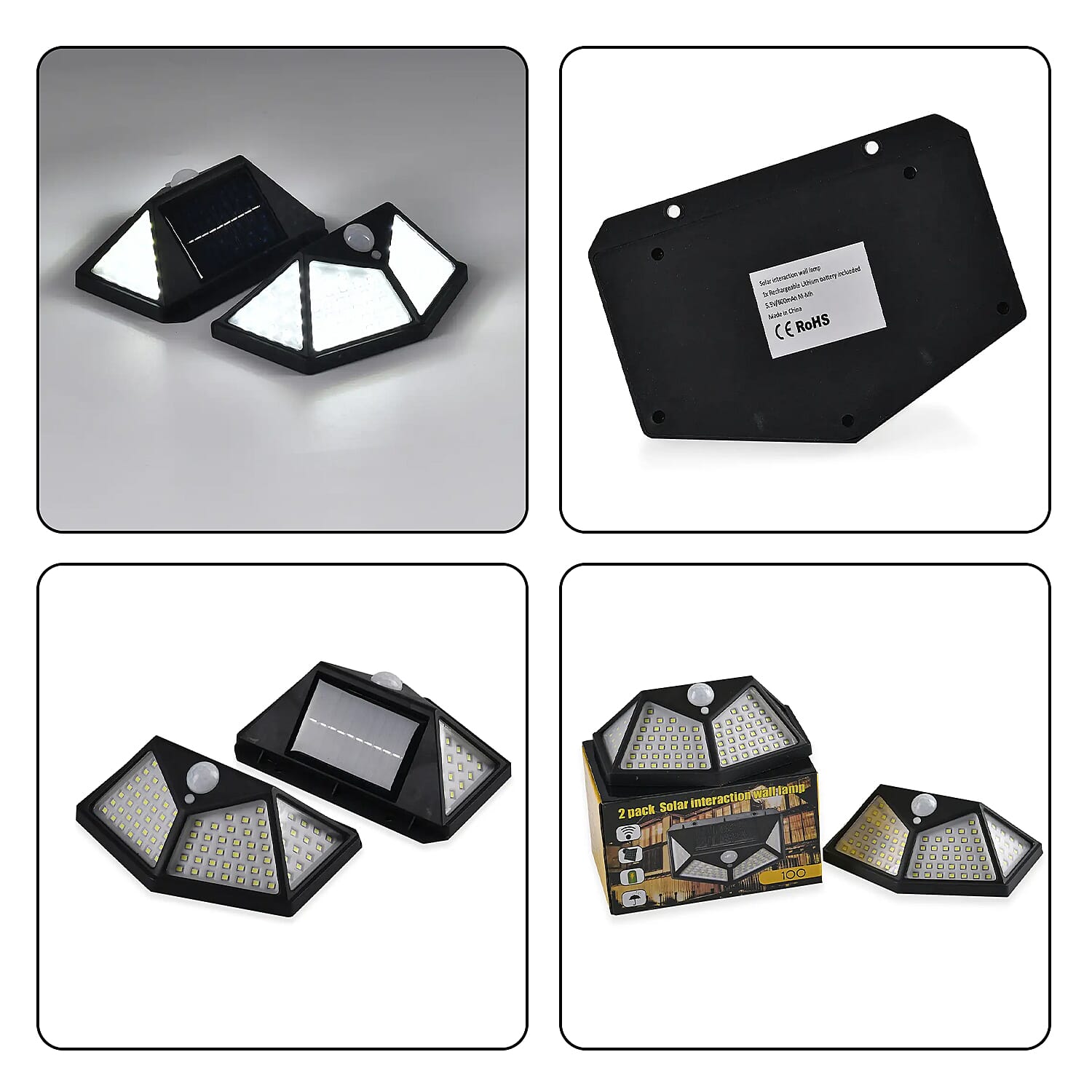 Black 2 Pack Solar Motion Sensor 100LED Wall Lamp