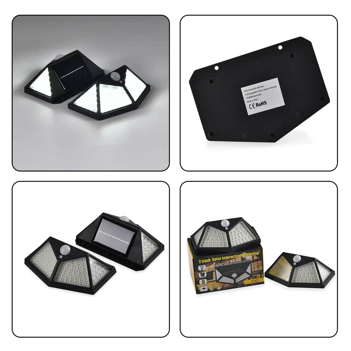 Black 2 Pack Solar Motion Sensor 100LED Wall Lamp image number 7