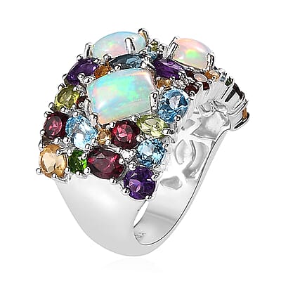 Multi Gemstone 6.00 ctw Ring in Rhodium Over Sterling Silver (Size 5.0)