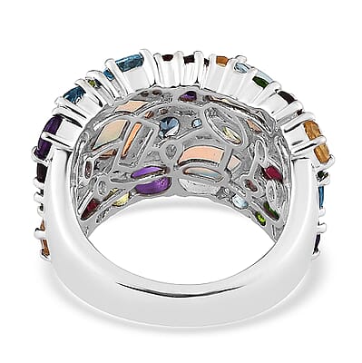 Multi Gemstone 6.00 ctw Ring in Rhodium Over Sterling Silver (Size 5.0)