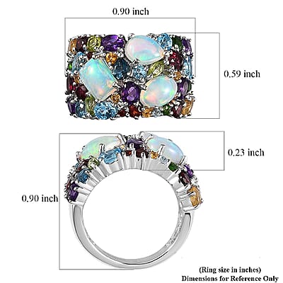 Multi Gemstone 6.00 ctw Ring in Rhodium Over Sterling Silver (Size 5.0)