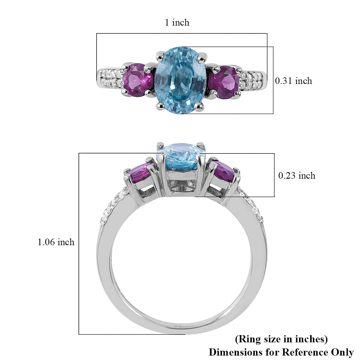 Cambodian Blue Zircon and Multi Gemstone Ring in Platinum Over Sterling Silver (Size 10.0) 2.00 ctw