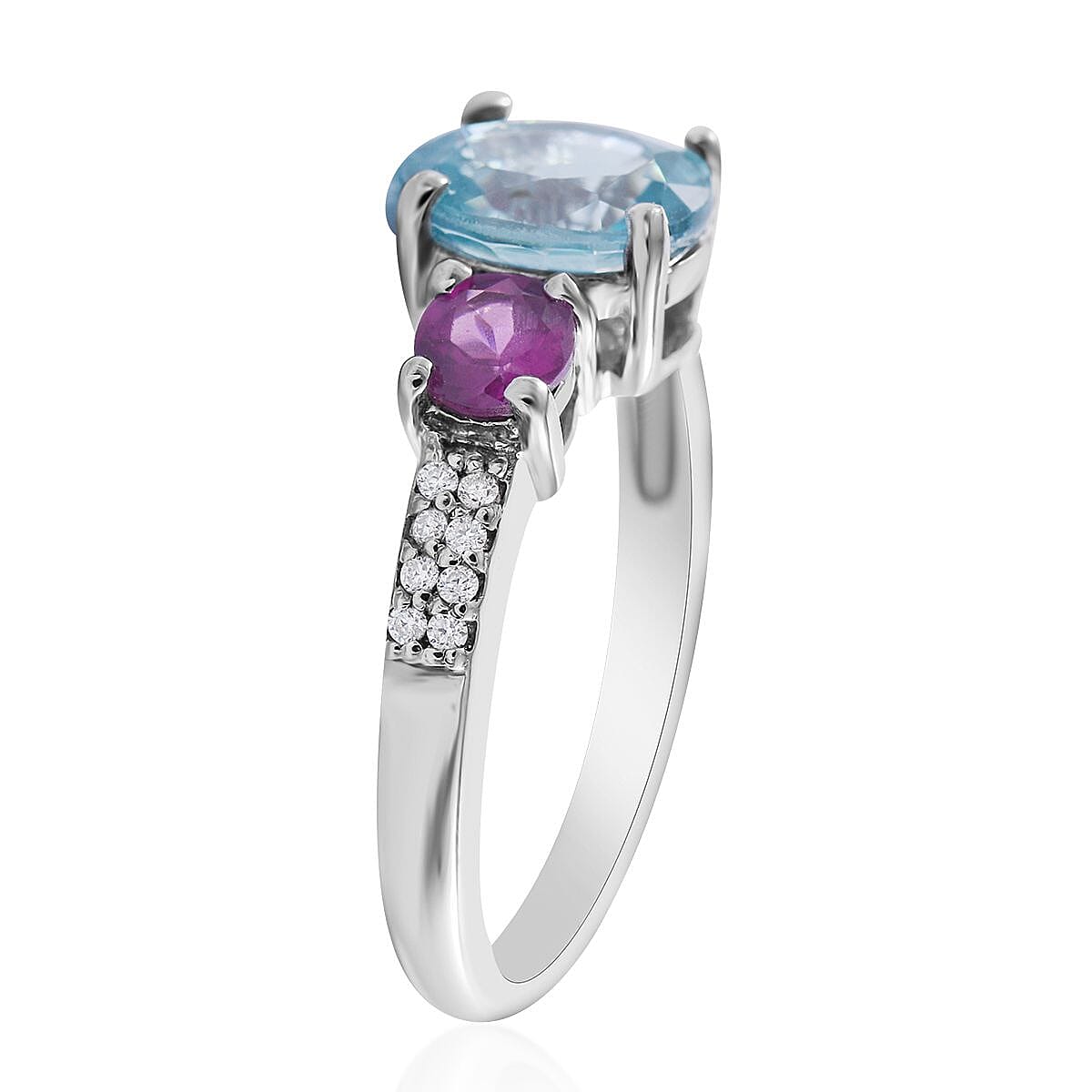 Cambodian Blue Zircon and Multi Gemstone Ring in Platinum Over Sterling Silver (Size 7.0) 2.00 ctw image number 2