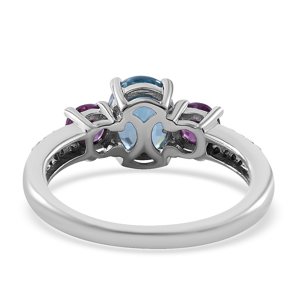 Cambodian Blue Zircon and Multi Gemstone Ring in Platinum Over Sterling Silver (Size 8.0) 2.00 ctw image number 3