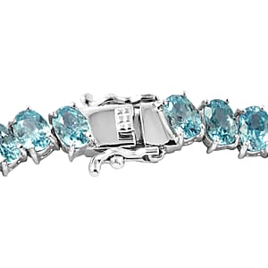 Cambodian Blue Zircon Tennis Bracelet in Platinum Over Sterling Silver (6.50 In) 23.90 ctw