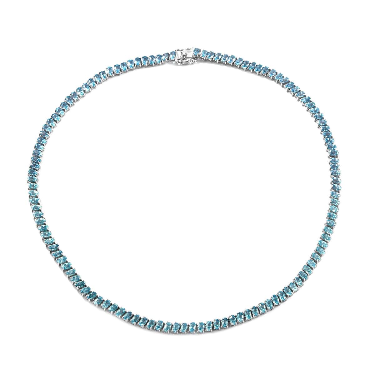 Cambodian Blue Zircon Tennis Necklace 18 Inches in Platinum Over Sterling Silver 45.60 ctw image number 0