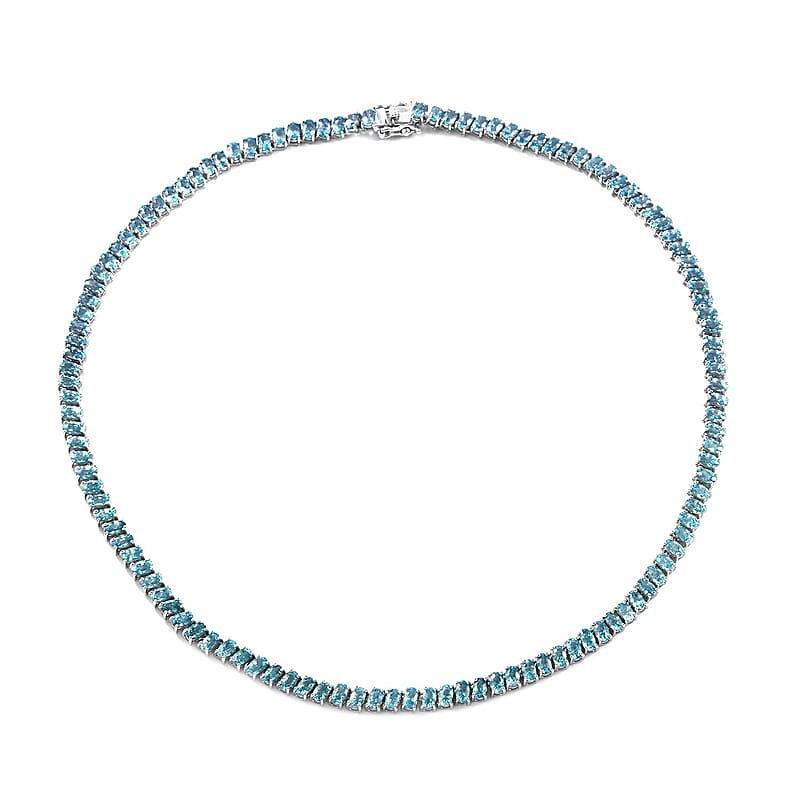 Cambodian Blue Zircon Tennis Necklace 18 Inches in Platinum Over Sterling Silver 45.60 ctw
