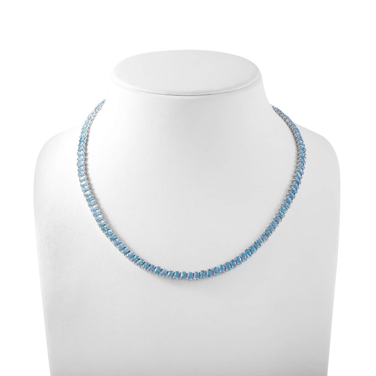 Cambodian Blue Zircon Tennis Necklace 18 Inches in Platinum Over Sterling Silver 45.60 ctw image number 1