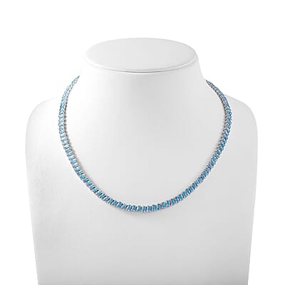 Cambodian Blue Zircon Tennis Necklace 18 Inches in Platinum Over Sterling Silver 45.60 ctw
