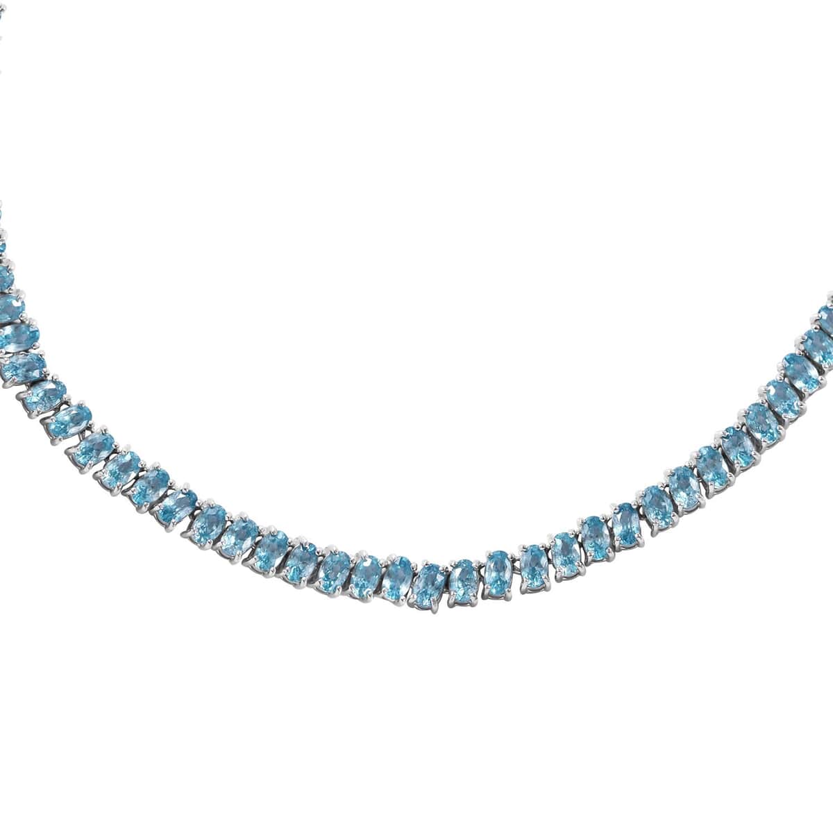 Cambodian Blue Zircon Tennis Necklace 18 Inches in Platinum Over Sterling Silver 45.60 ctw image number 2