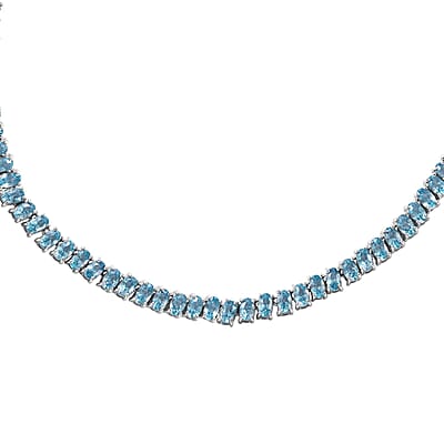 Cambodian Blue Zircon Tennis Necklace 18 Inches in Platinum Over Sterling Silver 45.60 ctw
