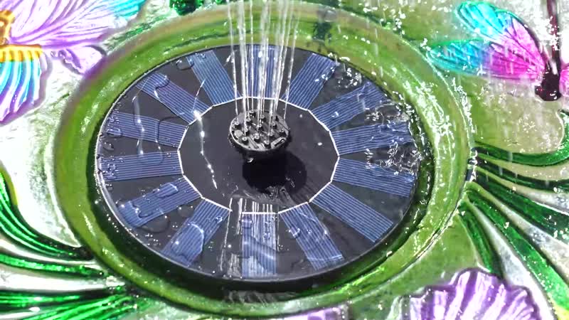 Solar Hummingbird Pattern Hand Painted Glass Bird Bath Water Fountain (18.11"x18.11"x23.22")
