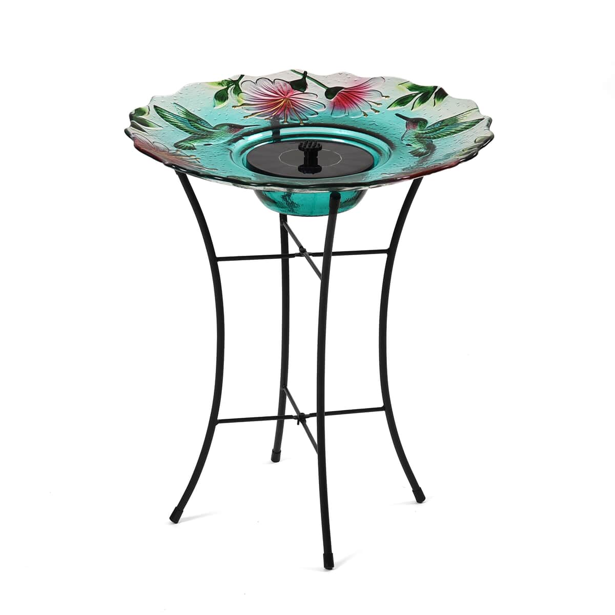 Solar Hummingbird Pattern Hand Painted Glass Bird Bath Water Fountain (18.11"x18.11"x23.22") image number 4