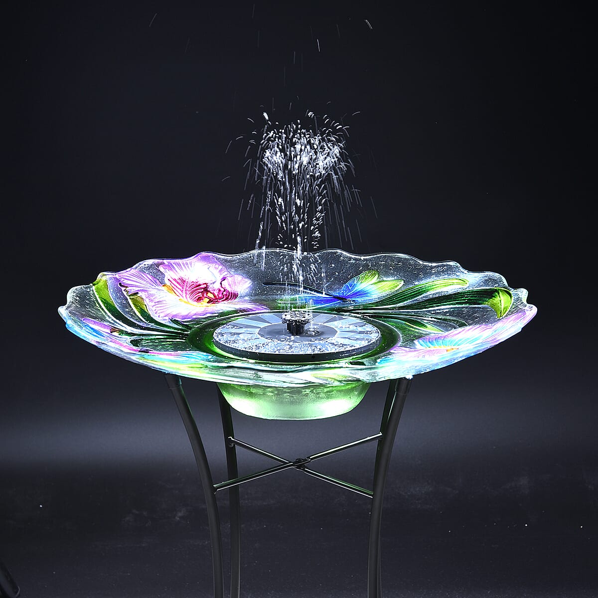 Solar Dragonfly Pattern Hand Painted Glass Bird Bath Water Fountain with Light image number 3