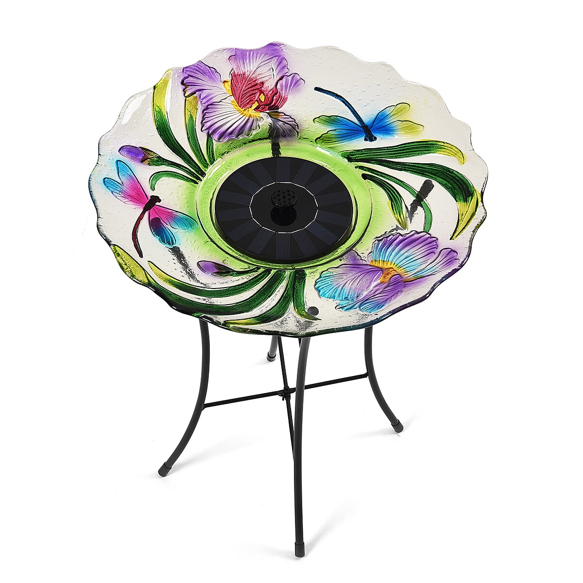 Solar Dragonfly Pattern Hand Painted Glass Bird Bath Water Fountain with Light image number 5