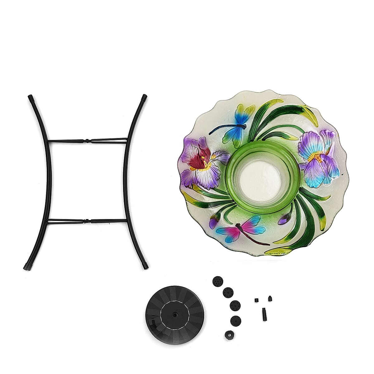 Solar Dragonfly Pattern Hand Painted Glass Bird Bath Water Fountain with Light image number 6