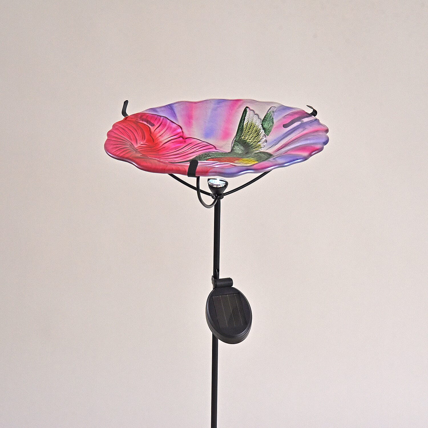 Solar Hummingbird Pattern Hand Painted Glass Bird Feeder Stake (300 mAh Battery Included)
