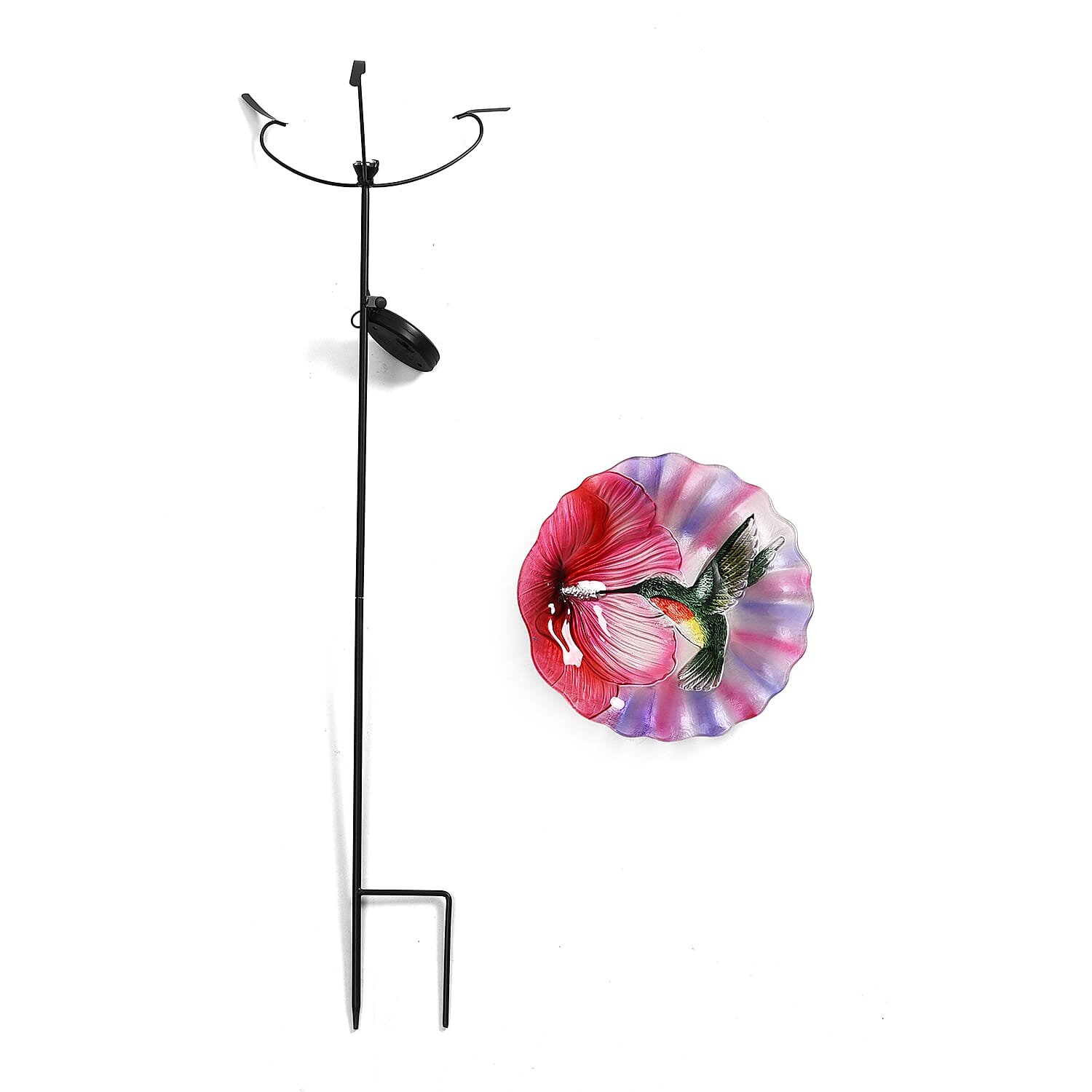 Solar Hummingbird Pattern Hand Painted Glass Bird Feeder Stake (300 mAh Battery Included)