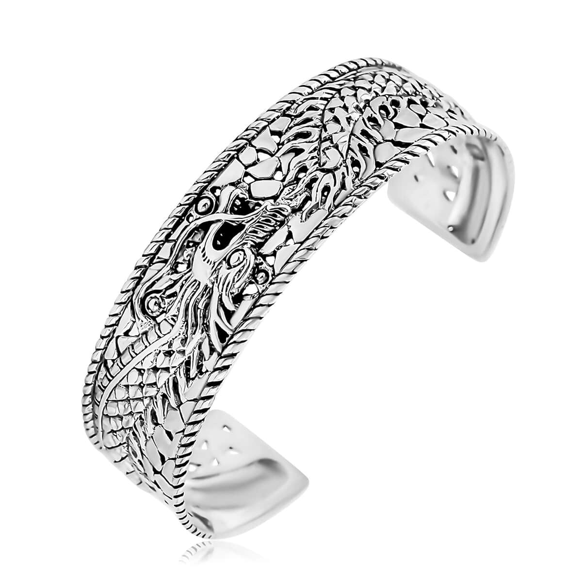 Bali Legacy Sterling Silver Dragon Cuff Bracelet (7.25 In) (26.55 g) image number 3