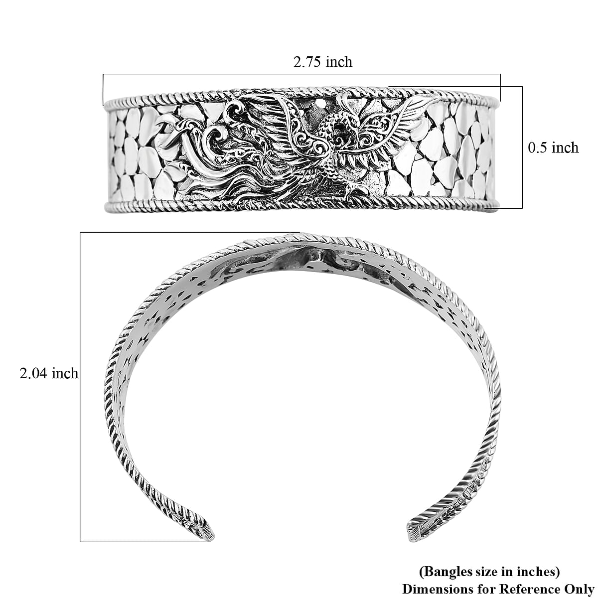 Bali Legacy Sterling Silver Phoenix Cuff Bracelet (7.25 In) 26.50 Grams image number 5
