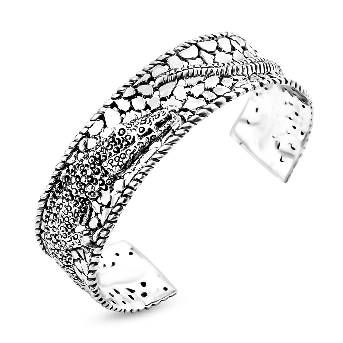 Bali Legacy Sterling Silver Crocodile Cuff Bracelet (7.25 In) 26.50 Grams image number 3