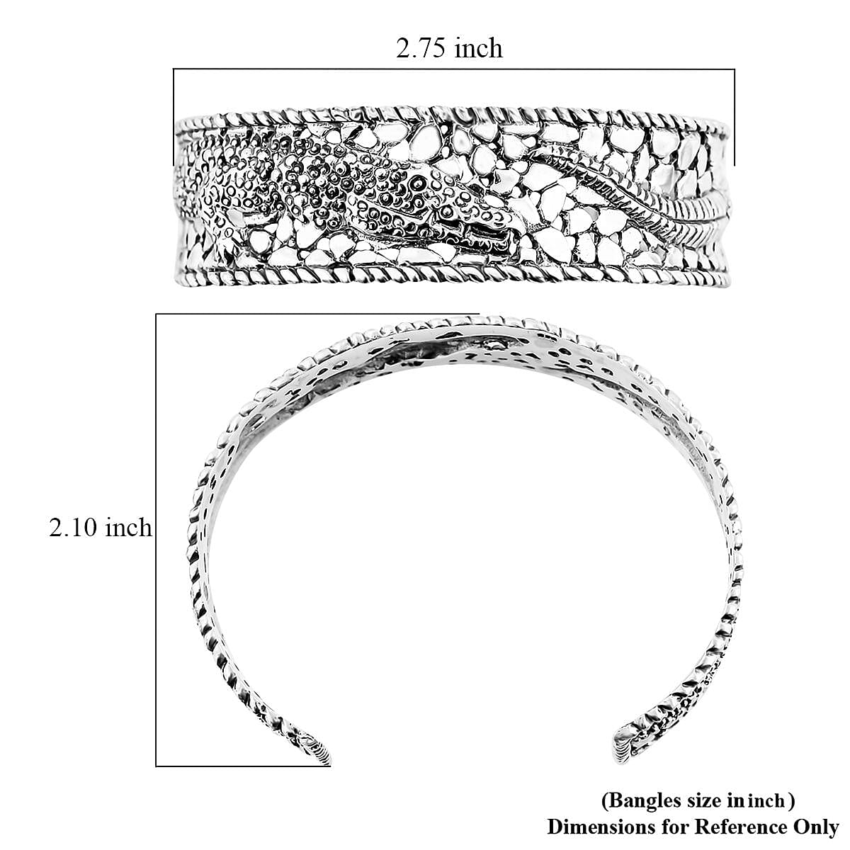 Bali Legacy Sterling Silver Crocodile Cuff Bracelet (7.25 In) 26.50 Grams image number 5