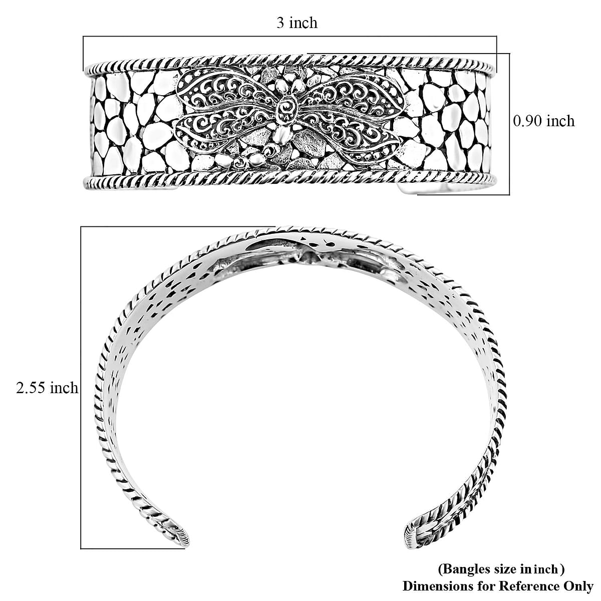 Bali Legacy Sterling Silver Dragonfly Cuff Bracelet (7.25 In) (26.50 g) image number 5
