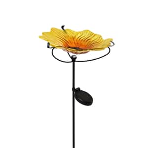 Solar Sunflower Pattern Hand Painted Glass Bird Feeder Stake (300 mAh Battery Included)
