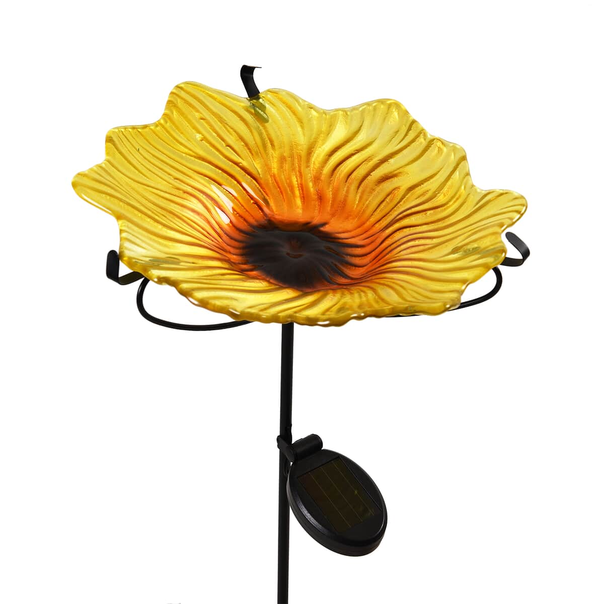 Solar Sunflower Pattern Hand Painted Glass Bird Feeder Stake (300 mAh Battery Included) image number 2