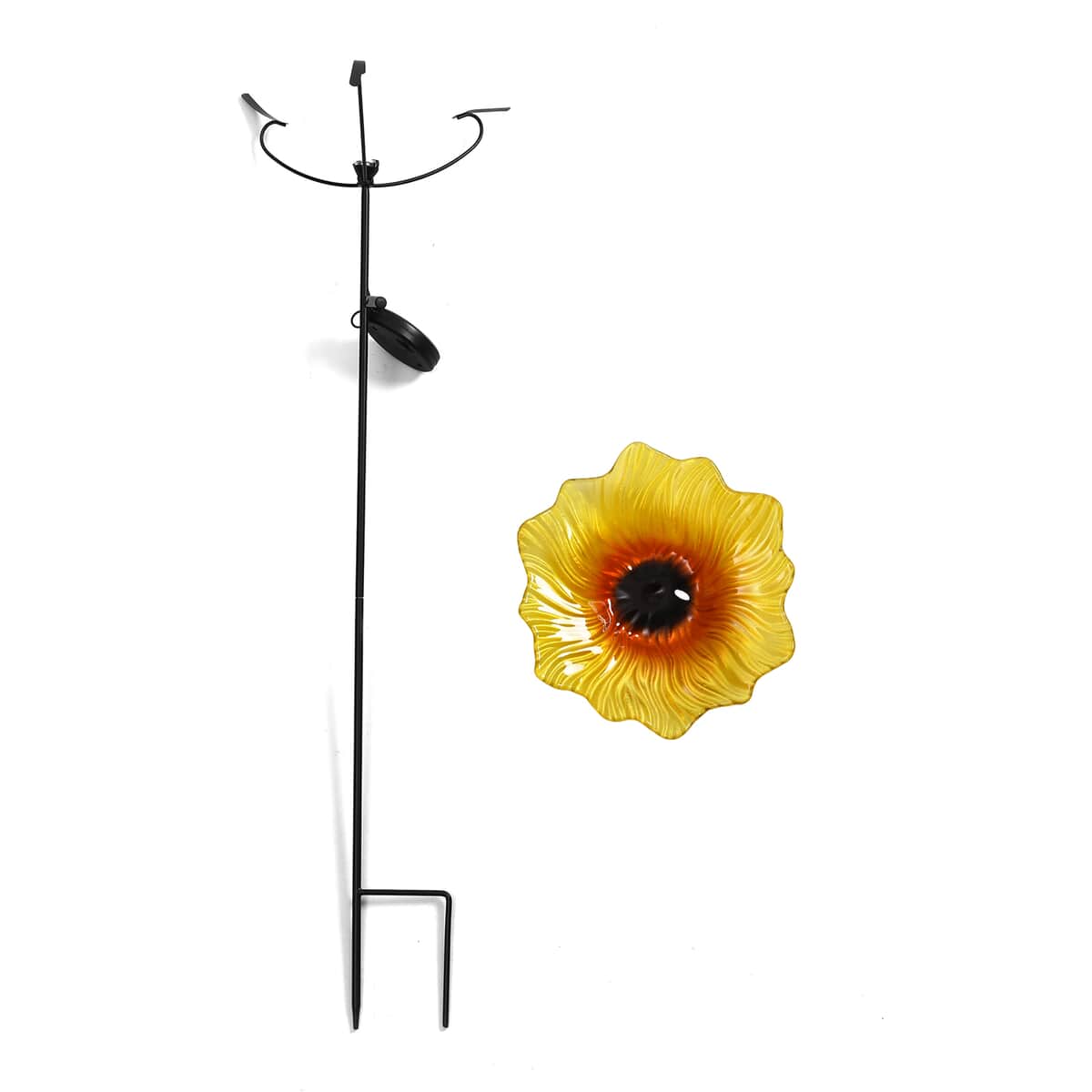 Solar Sunflower Pattern Hand Painted Glass Bird Feeder Stake (300 mAh Battery Included) image number 4