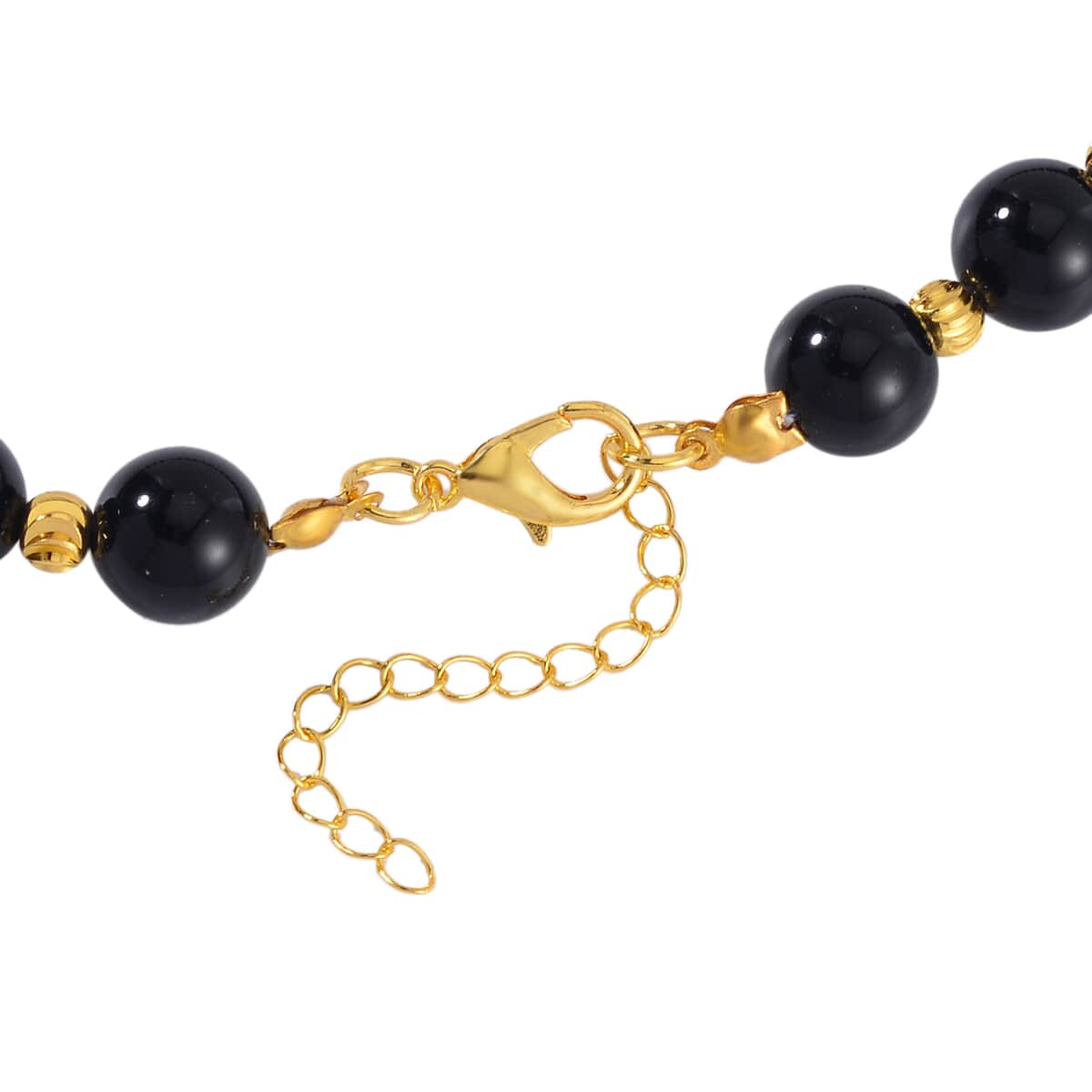 Pixiu Feng Shui Black Obsidian 9-10mm Beaded Necklace in Goldtone 18-20 Inches 258.50 ctw image number 3